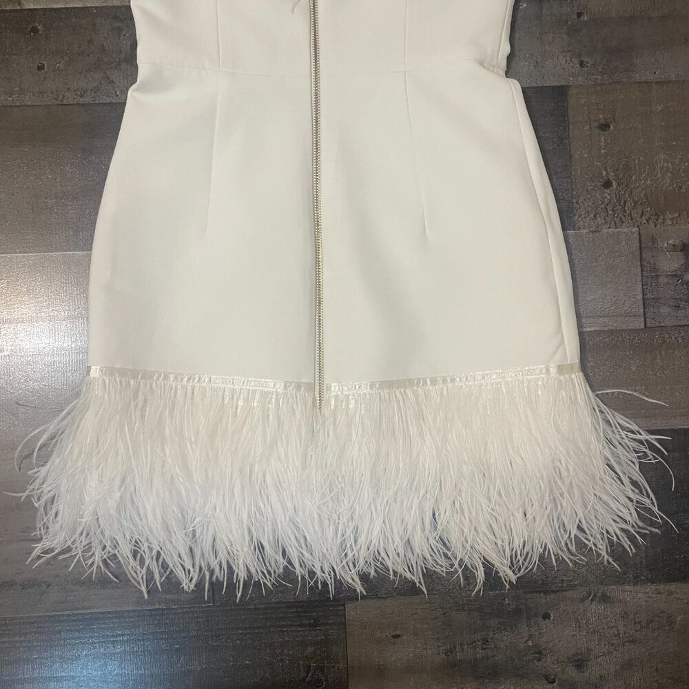Bronx and Banco Women's Strapless Feathered Mini Dress Lola Blanc sz S 4 - Picture 7 of 10